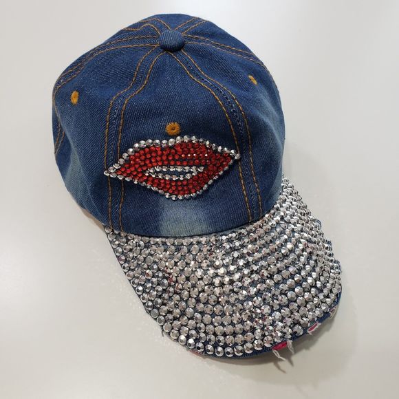 Magid Hats Adjustable Distressed Rhinestone Embellished Denim Baseball Hat / Cap - Picture 7 of 7